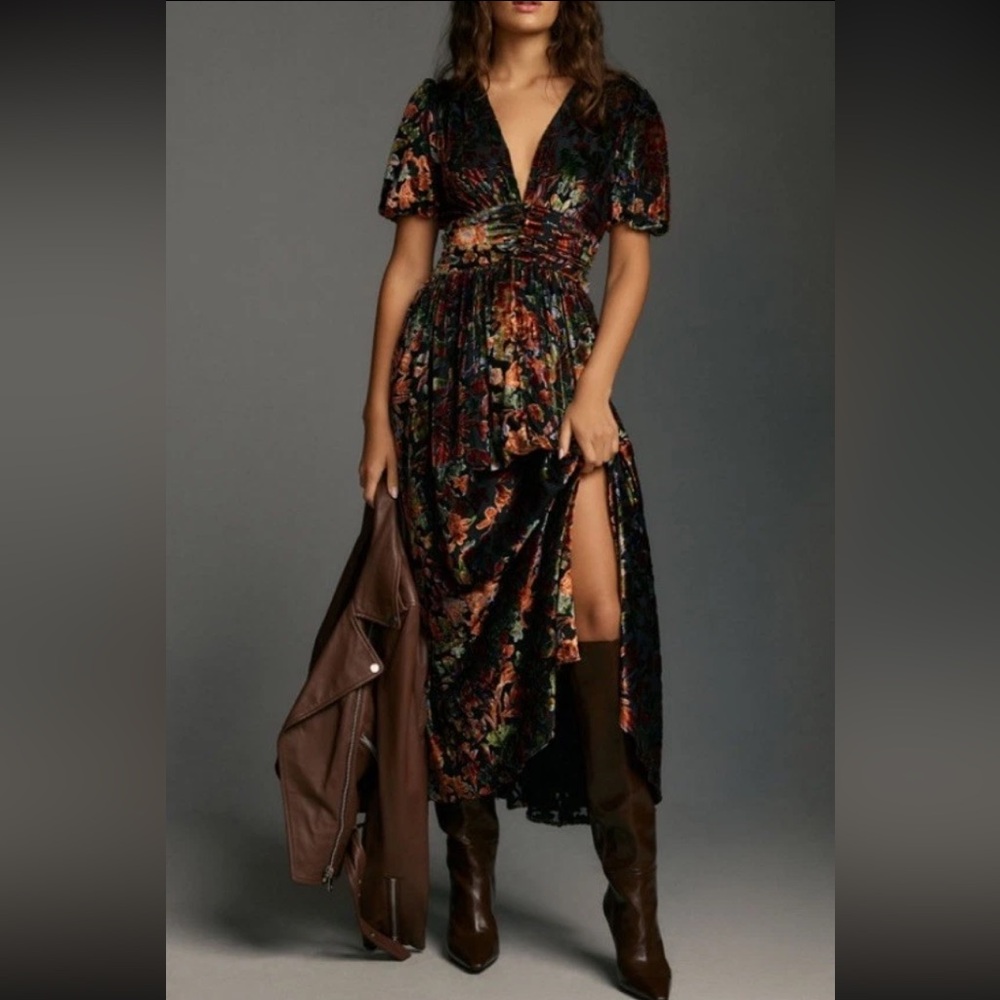 Anthropologie -The Katerina Button-Front Dress: Velvet Edition